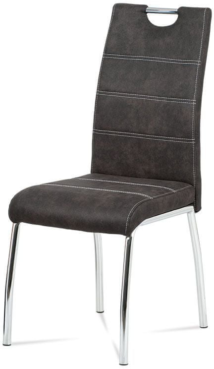 Autronic Jedálenská stolička, poťah šedá látka COWBOY v dekore vintage kože, biele prešitie, kovo HC-486 GREY3