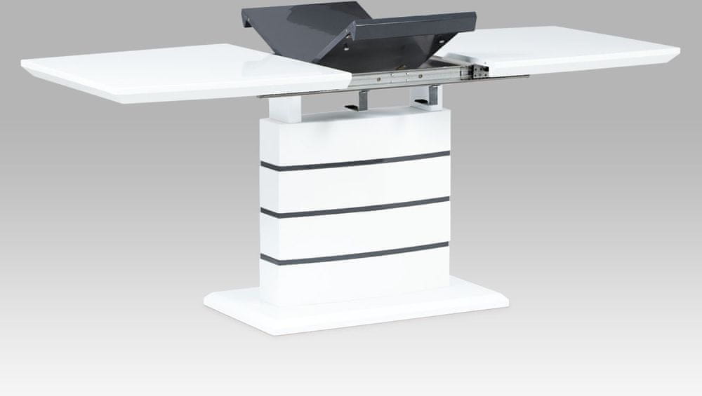 eoshop Jedálenský stôl 140+40x80 cm, vysoký lesk biela + šedá HT-410 WT