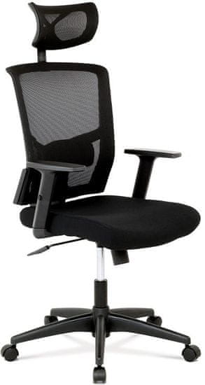 Autronic Kancelárska stolička s podhlavníkom, poťah čierna látka a sieťovina mesh, hojdacia mec KA-B1013 BK