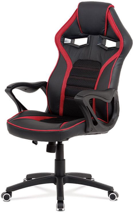 Autronic Kancelárska stolička, poťah čierna ekokoža, čierna a červená látka MESH, čierny plasto KA-G406 RED