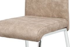 Autronic Jedálenská stolička, poťah krémová látka COWBOY v dekore vintage kože, biele prešitie, HC-486 CRM3