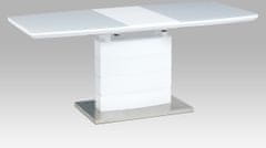 Autronic Rozkladacia jedálenský stôl 140+40x80x76 cm, biele sklo, biely vysoký lesk, brúsený n HT-440 WT