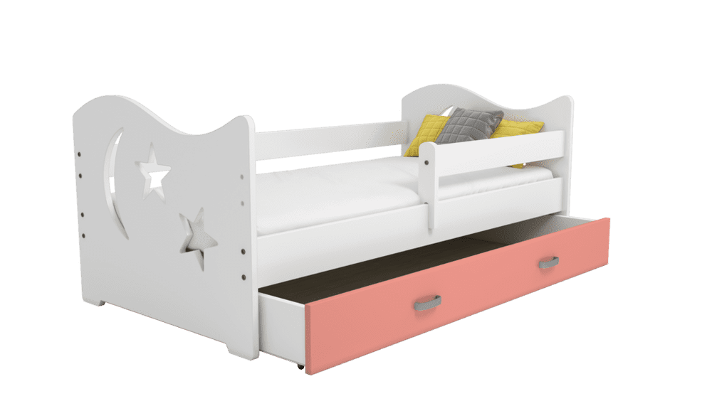 eoshop Detská posteľ Miki 80x160 B1, biela / ružová + rošt, matracu, úložný priestor