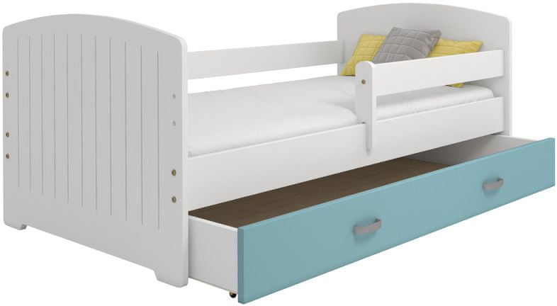 eoshop Detská posteľ Miki 80x160 B5, biela / modrá + rošt, matracu, úložný priestor
