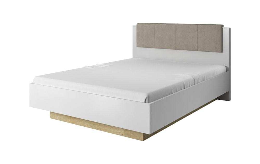 eoshop Manželská posteľ 160x200 CORA s úložným priestorom, Biela matná / Biely lesk / Dub Grandson