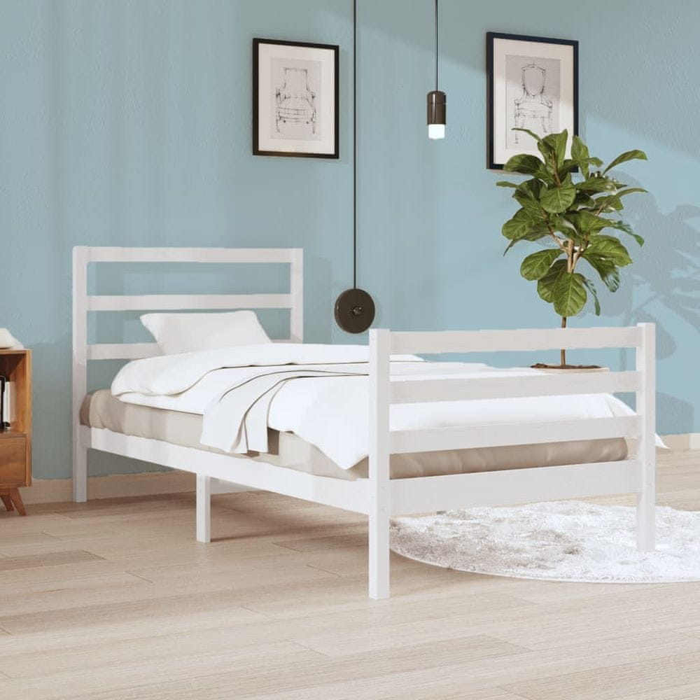 Vidaxl Rám postele, biely, masívne borovicové drevo, 90x200 cm