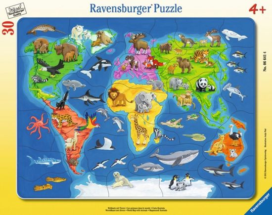 Ravensburger Puzzle Mapa sveta so zvieratami 30 dielikov