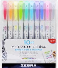 Zebra Štetcové fixy "Mildliner Brush & Marker", 10 farieb, obojstranný, 79101