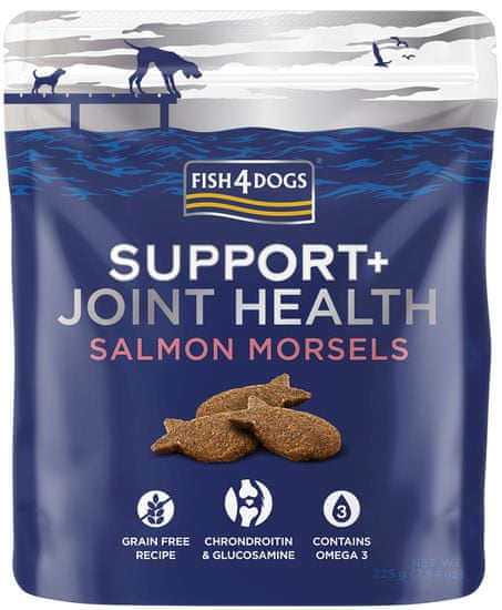 Fish4Dogs Maškrty pre psov na podporu zdravia kĺbov s lososovými kúskami 225 g