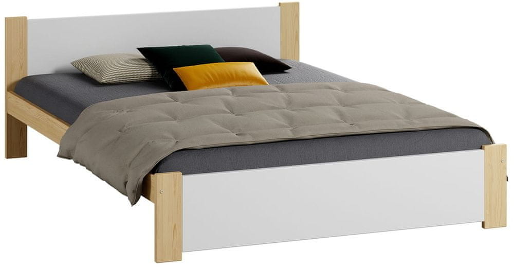 eoshop Drevená posteľ DMD 3, 160x200 + rošt ZADARMO, borovica / biela