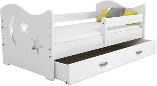 eoshop Detská posteľ Miki 80x160 B1, biela/biela + rošt, matracu, úložný priestor