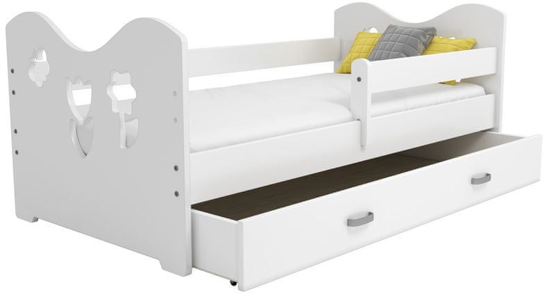 eoshop Detská posteľ Miki 80x160 B2, biela/biela + rošt, matracu, úložný priestor