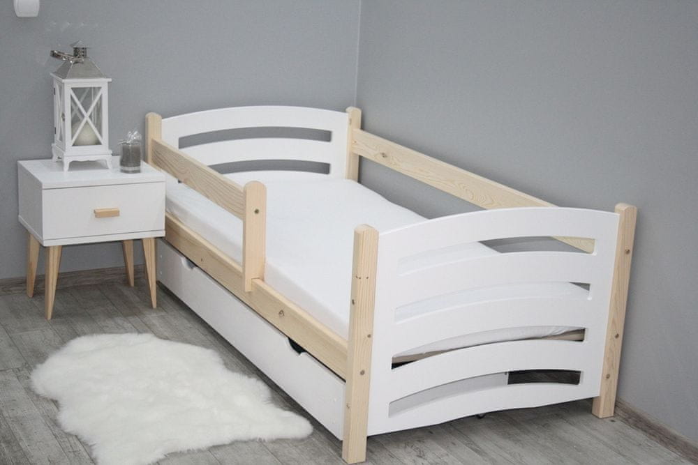 eoshop Detská posteľ Mela 80x160cm borovica, biela, rošt a úložný priestor
