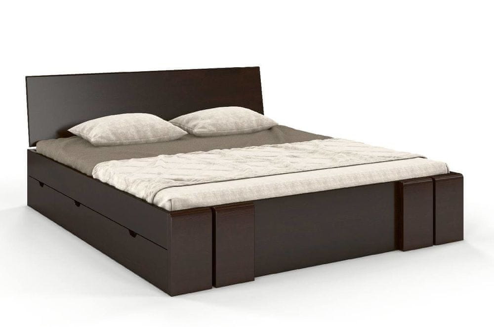 eoshop Drevená posteľ s úložným priestorom VESTRE Maxi & DR, borovica (Rozmer: 200x200 cm, Farba: Palisander)