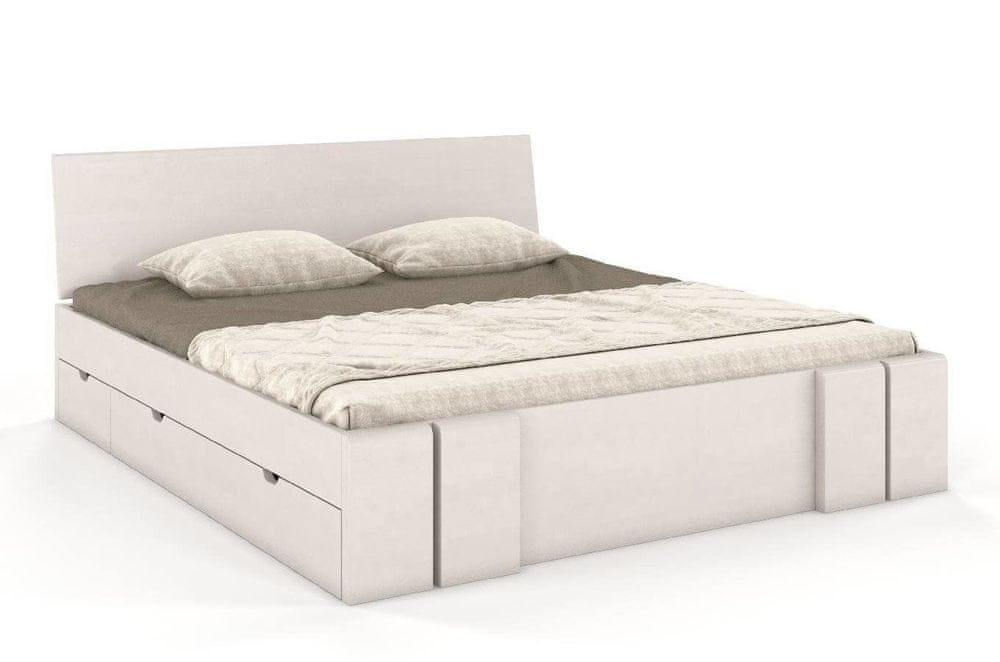 eoshop Drevená posteľ s úložným priestorom VESTRE Maxi & DR, buk (Rozmer: 120x200 cm, Farba: Biela)