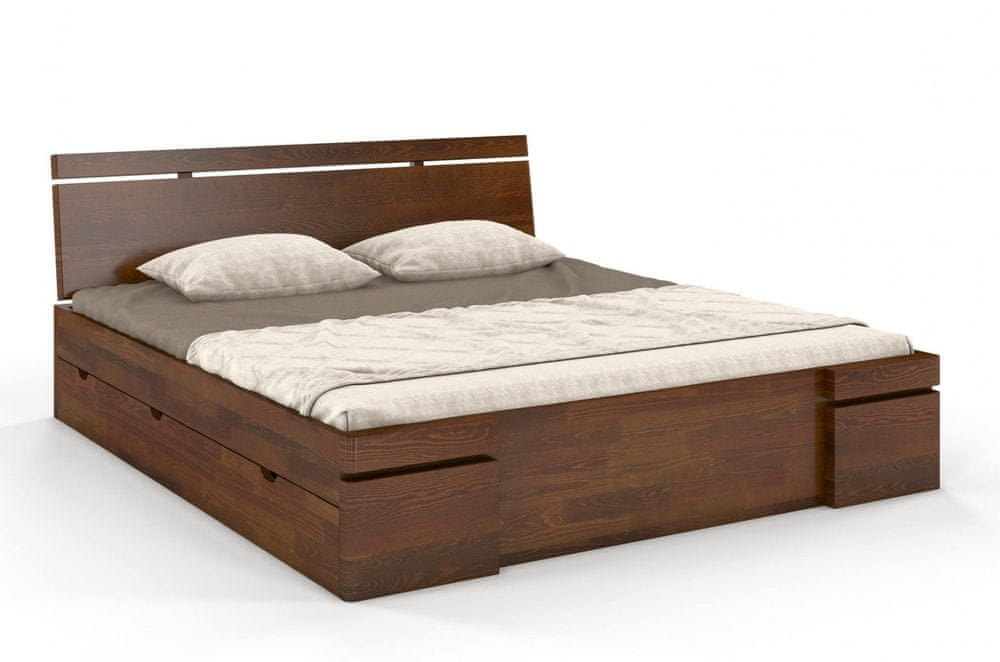 eoshop Drevená posteľ so šuplíkmi SPARTA Maxi & DR, borovica (Rozmer: 200x200 cm, Farba: Orech)
