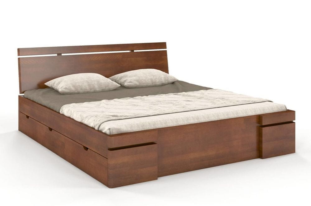 eoshop Drevená posteľ SPARTA Maxi & DR, so šuplíkmi, buk (Rozmer: 160x200 cm, Farba: Orech)
