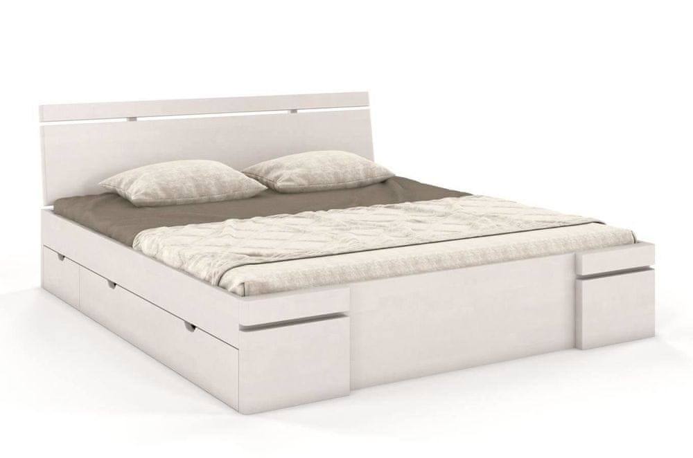 eoshop Drevená posteľ SPARTA Maxi & DR, so šuplíkmi, buk (Rozmer: 180x200 cm, Farba: Biela)