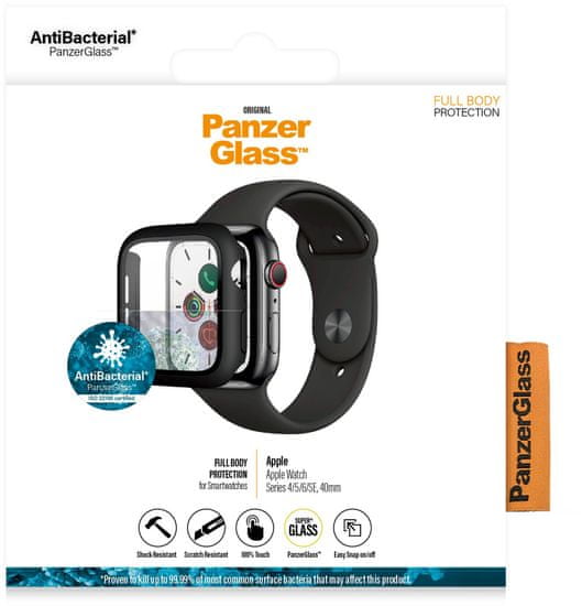 PanzerGlass ochrana obrazovky pro Apple Watch 4/5/6/sa, 40mm, Full Body, čierna