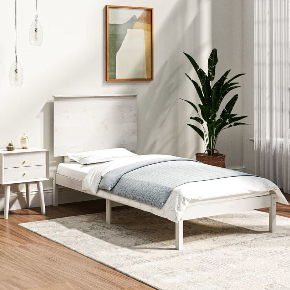 Vidaxl Rám postele, biely, masívne drevo, 75x190 cm, jednolôžkový