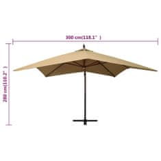Vidaxl Závesný dáždnik na drevenej tyči, 300 cm, farba taupe