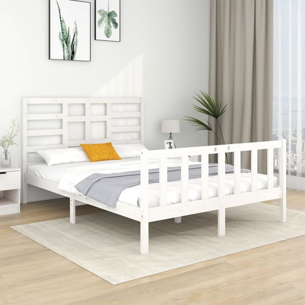Vidaxl Rám postele, masívne drevo, biely, 135x190 cm, dvojlôžko