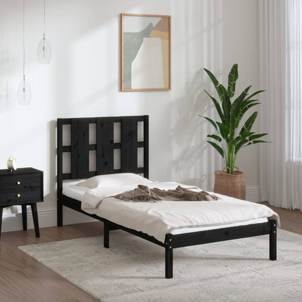 Vidaxl Rám postele, čierny, masívne borovicové drevo, 90x200 cm