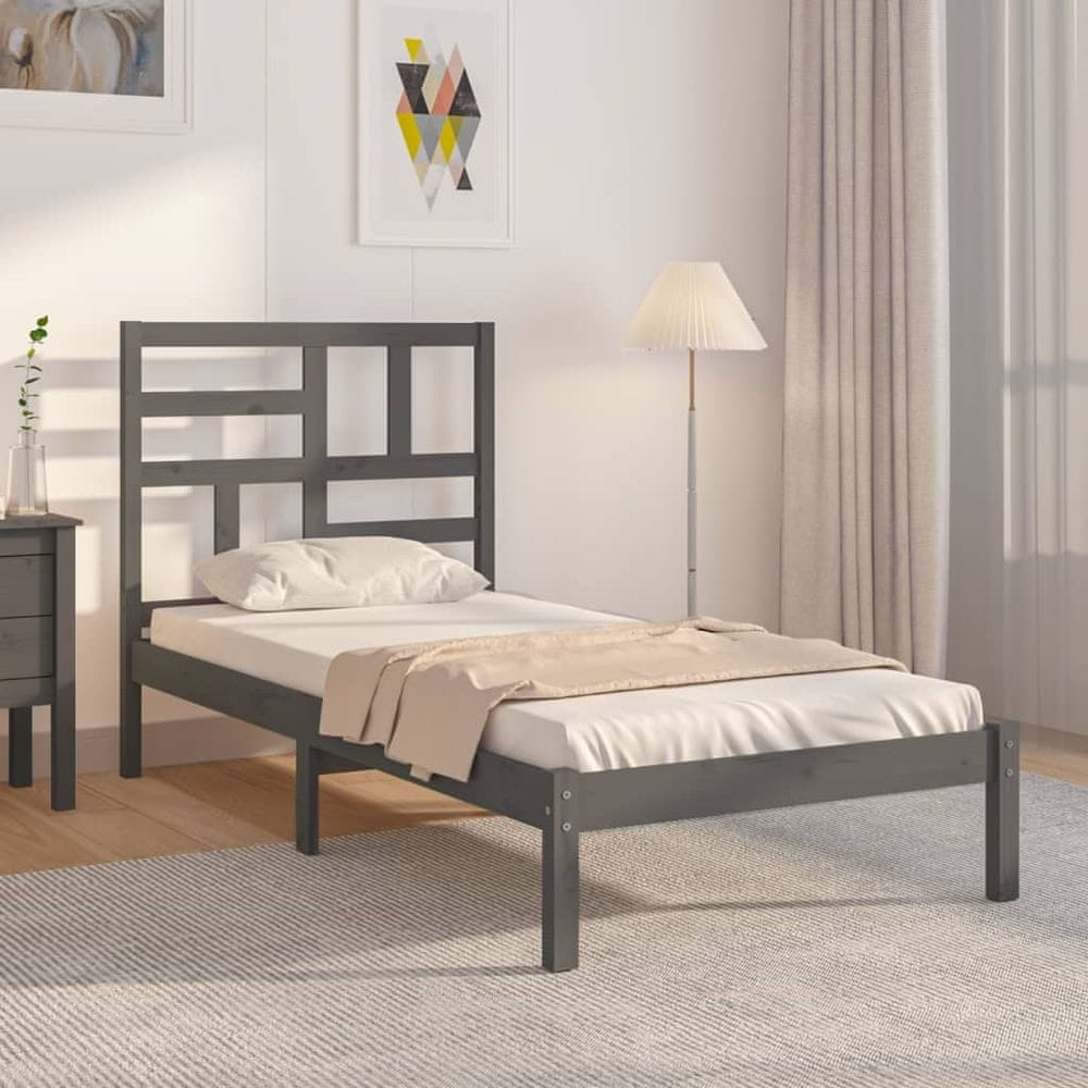 Vidaxl Rám postele, sivý, masívne drevo, 100 x 200 cm