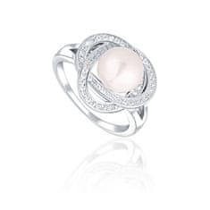 JwL Luxury Pearls Očarujúce prsteň s pravou perlou a zirkónmi JL0759 (Obvod 52 mm)