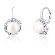 JwL Luxury Pearls Luxusné strieborné náušnice s perlou a zirkónmi JL0738