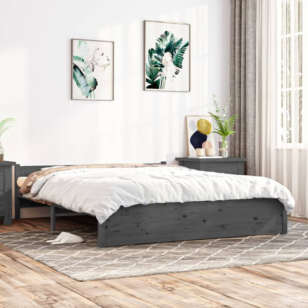 Vidaxl Rám postele, sivý, masívne drevo, 140 x 190 cm