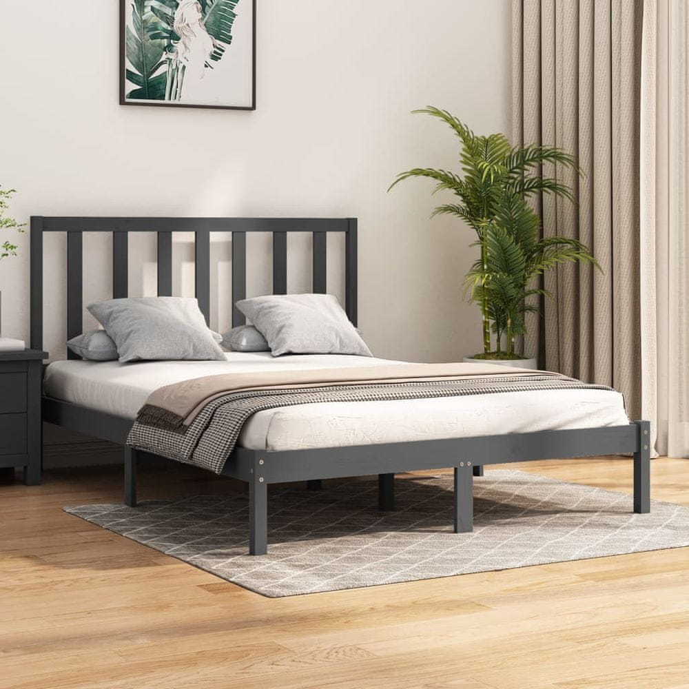 Vidaxl Rám postele, sivý, masívne borovicové drevo, 150x200 cm, veľkosť King Size