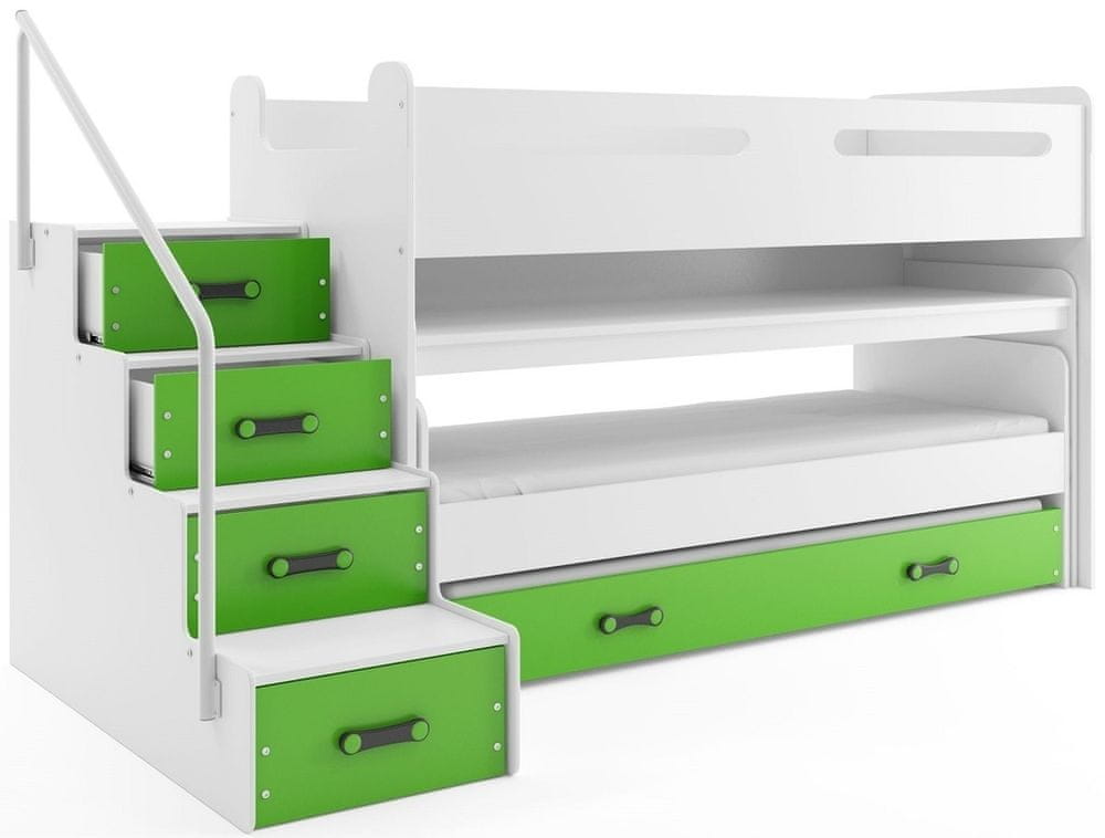 eoshop Poschodová posteľ MAX 1, 80x200 cm, biela / zelená