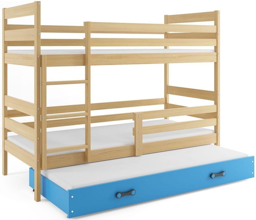 eoshop Poschodová posteľ s prístelkou ERYK 3 80x160 cm, borovica/modrá
