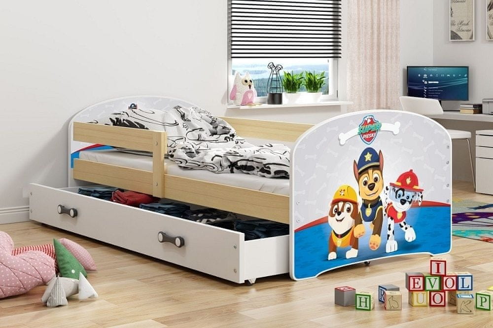 eoshop Detská posteľ LUKI 80x160 cm, borovica (Voľba obrázku: Auto, Voľba matracu: Penová matracu)