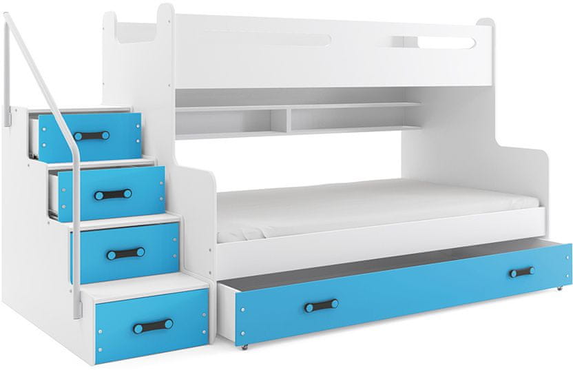 eoshop Poschodová posteľ MAX 3 120x200 cm, biela / modrá