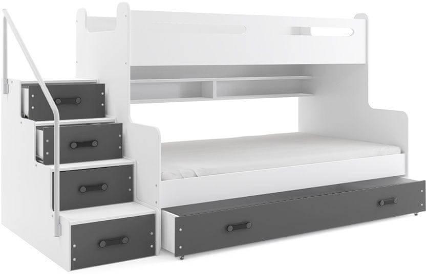 eoshop Poschodová posteľ MAX 3 120x200 cm, biela/grafitová