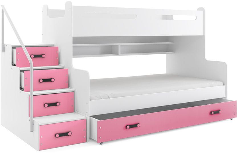 eoshop Poschodová posteľ MAX 3 120x200 cm, biela / ružová