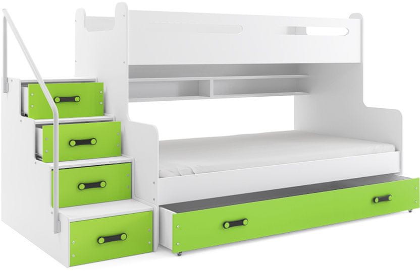 eoshop Poschodová posteľ MAX 3 120x200 cm, biela / zelená