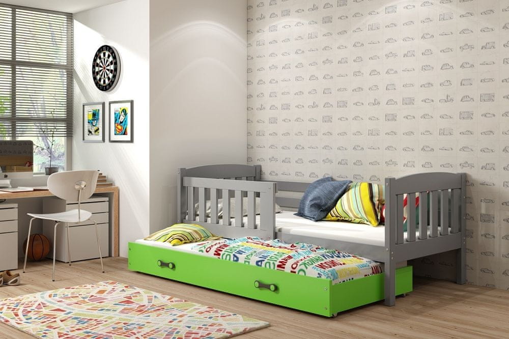 eoshop Detská posteľ Kubus - 2 osoby, 80x190 s výsuvnou prístelkou - Grafit, Zelená