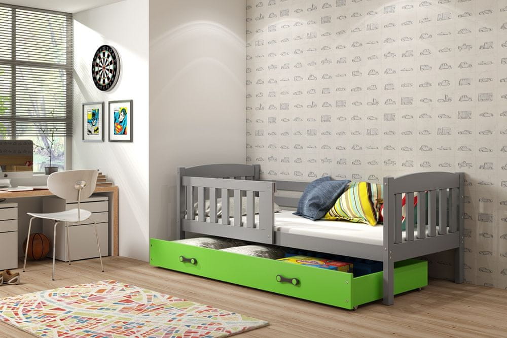 eoshop Detská posteľ Kubus - 1 osoba, 80x190 s úložným priestorom - Grafit, Zelená