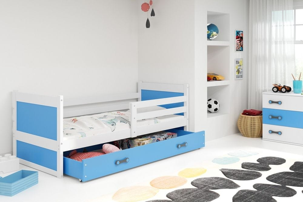 eoshop Detská posteľ Rico 1 80x190, s úložným priestorom - 1 osoba - Biela, Modrá