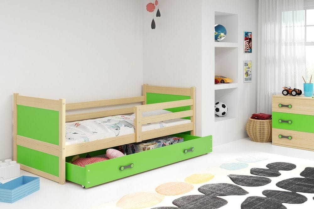 eoshop Detská posteľ Rico 1 80x190, s úložným priestorom - 1 osoba - Borovica, Zelená