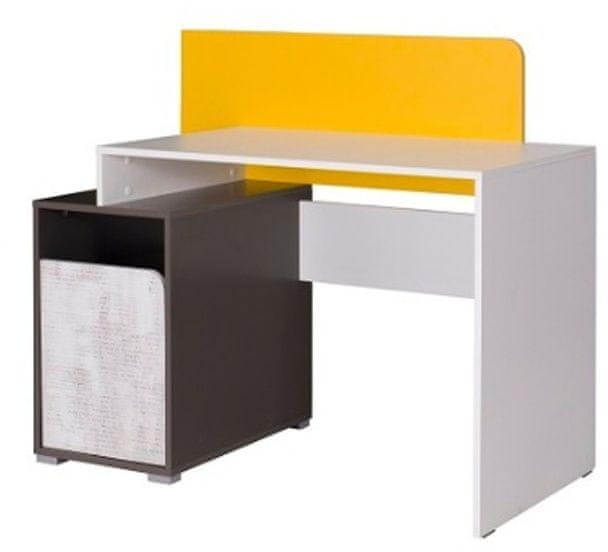 eoshop Písací stôl Bruce R8 biela/grafit/enigma/žltá
