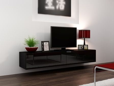 eoshop TV stolík Vigo 180 cm, čierna / čierna lesk