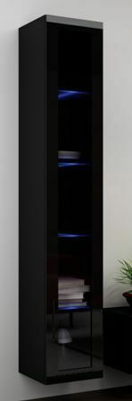 eoshop Vitrína Vigo 180 cm sklo, čierna / čierna lesk