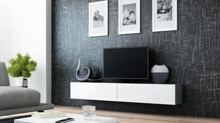 eoshop TV stolík Vigo 180 cm, šedá matná / biela lesk