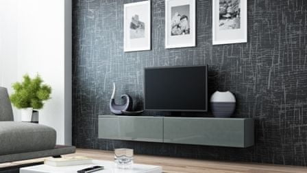 eoshop TV stolík Vigo 180 cm, šedá matná / šedá lesk