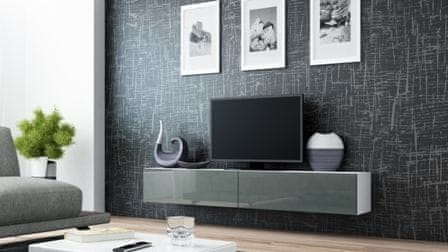 eoshop TV stolík Vigo 180 cm, biela matná / šedá lesk
