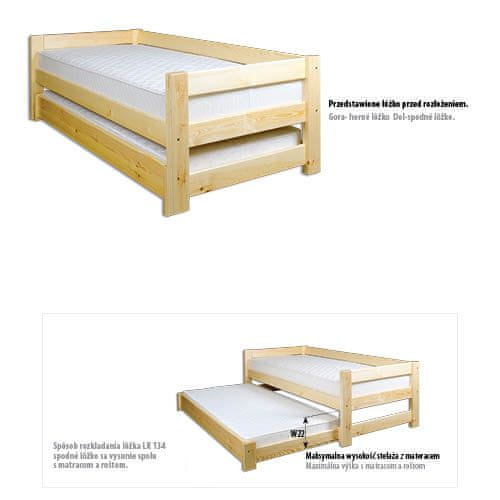 eoshop Drevená posteľ LK134, 90x200, borovica (Farba dreva: Orech)